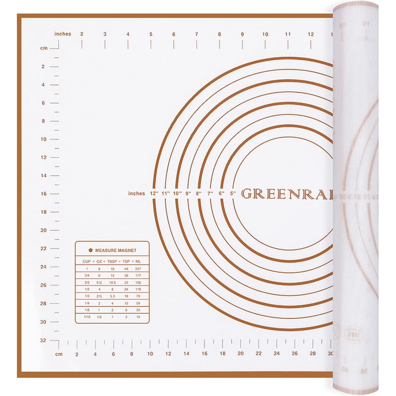 GREENRAIN Silicone Pastry Mat Extra Thick Large Non Stick Baking Supplies Kitchen Counter Cooking Rolling Dough Sheet Pie Crust Sourdough Bread Oven Liner with Measurement (L-16''(W)*24''(L), 3#Gold) - Image 1